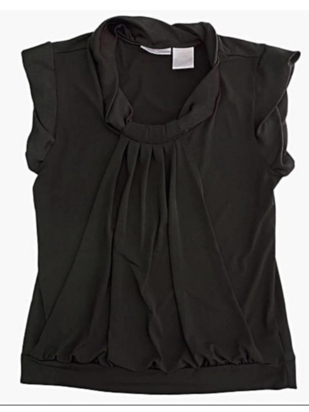 Worthington Black Ruffled Collar Cap-Sleeve Blouse